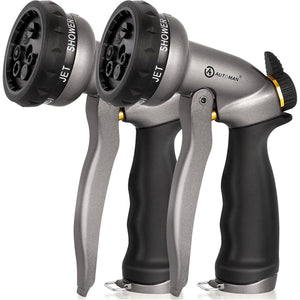 AUTOMAN Garden Hose Nozzle -2 Pack, 100% Metal High Pressure Spray Nozzle, Labor-Saving Design, Heavy Duty Water Hose Nozzle For Garden Watering, Car Washing, Window Cleaning,Pets Bathing,