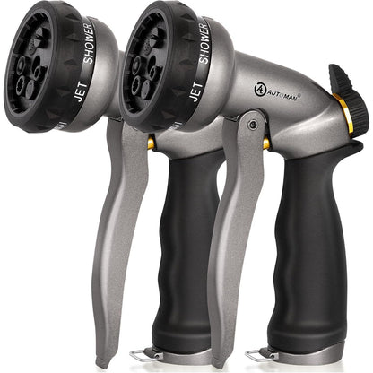 AUTOMAN Garden Hose Nozzle -2 Pack, 100% Metal High Pressure Spray Nozzle, Labor-Saving Design, Heavy Duty Water Hose Nozzle For Garden Watering, Car Washing, Window Cleaning,Pets Bathing,