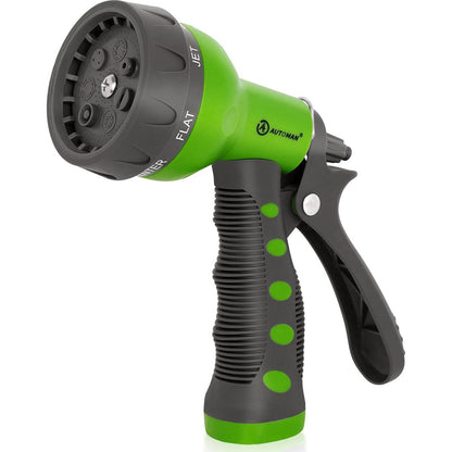 AUTOMAN-Garden-Hose-Nozzle,ABS Water Spray Nozzle With Heavy Duty 7 Adjustable Watering Patterns,Slip Resistant For Watering Plants,Lawn& Garden,Washing Cars,Cleaning,Showering Pets - Green,