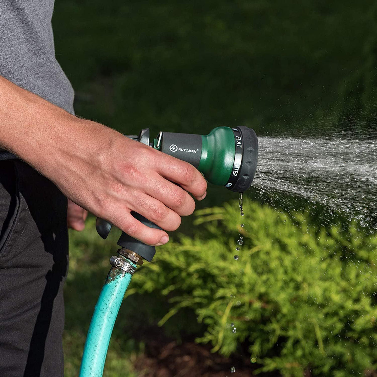 AUTOMAN-Garden-Hose-Nozzle-2PK,ABS Water Spray Nozzle With Heavy Duty 7 Adjustable Watering Patterns,Slip Resistant For Watering Plants,Lawn& Garden,Washing Cars,Cleaning,Showering Pets And Outdoor Fun,
