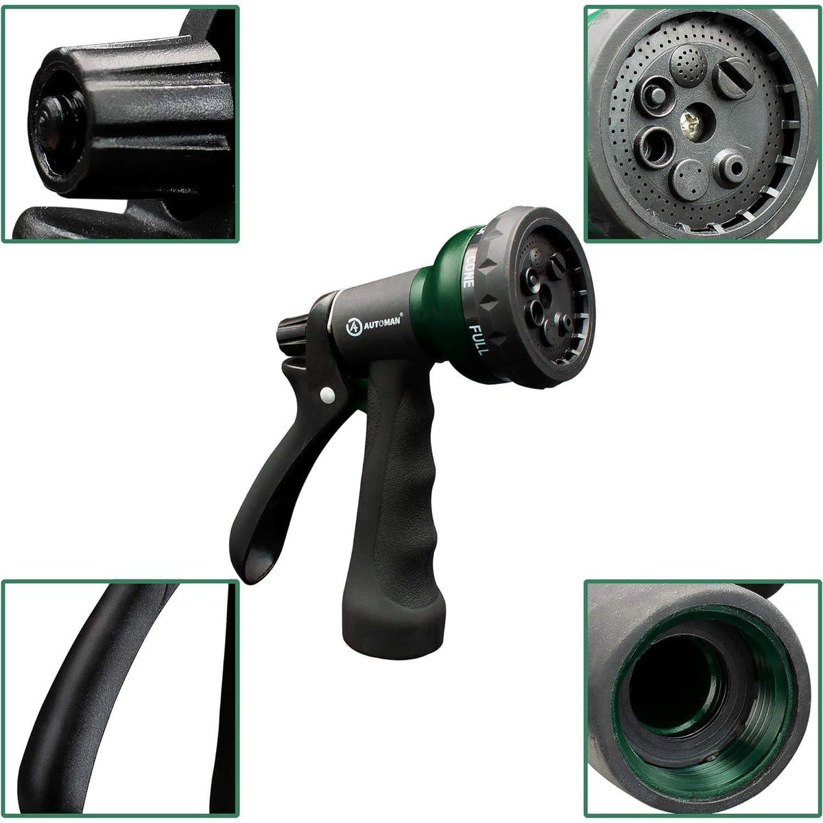 AUTOMAN-Garden-Hose-Nozzle, ABS Water Spray Nozzle With 7 Adjustable Watering Patterns, Slip Resistant For Watering Plants, Lawn& Garden, Washing Cars, Cleaning, Showering Pets And Outdoor Fun.,