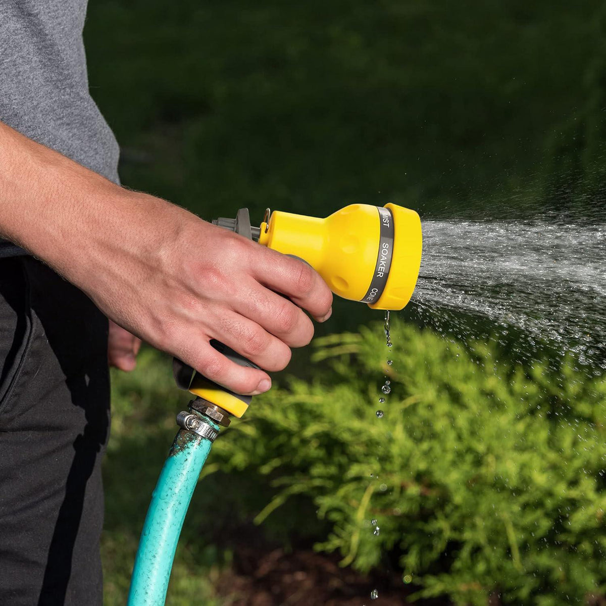 AUTOMAN-Garden-Hose-Nozzle,ABS Water Spray Nozzle With Heavy Duty 7 Adjustable Watering Patterns,Slip Resistant For Watering Plants,Lawn& Garden,Washing Cars,Cleaning,Showering Pets - Yellow,
