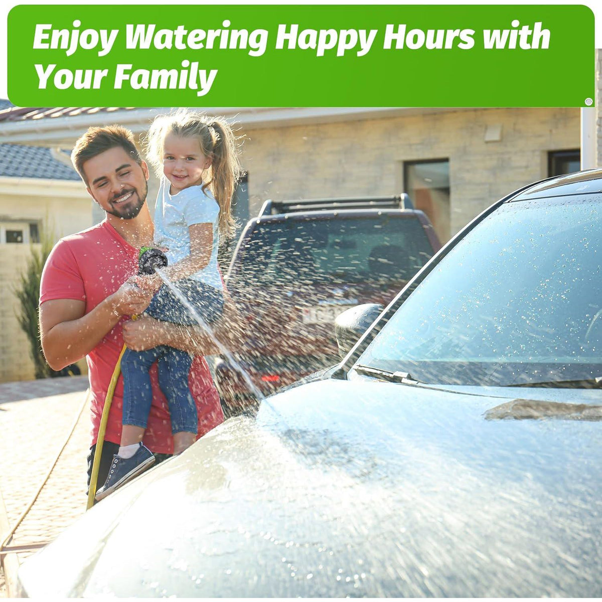 AUTOMAN-Garden-Hose-Nozzle,ABS Water Spray Nozzle With Heavy Duty 7 Adjustable Watering Patterns,Slip Resistant For Watering Plants,Lawn& Garden,Washing Cars,Cleaning,Showering Pets - Green,