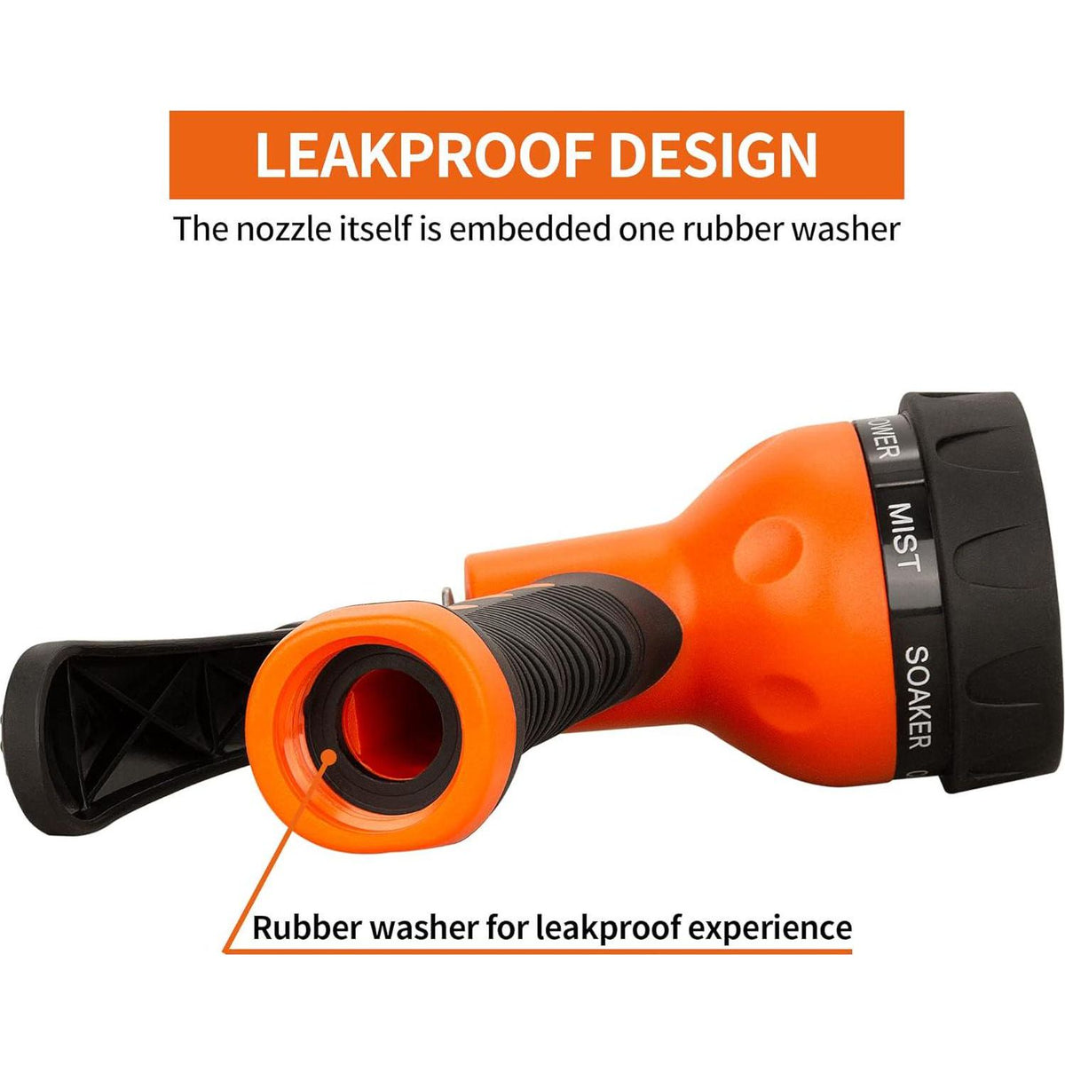 AUTOMAN-Garden-Hose-Nozzle,ABS Water Spray Nozzle With Heavy Duty 7 Adjustable Watering Patterns,Slip Resistant For Watering Plants,Lawn& Garden,Washing Cars,Cleaning,Showering Pets - Orange,