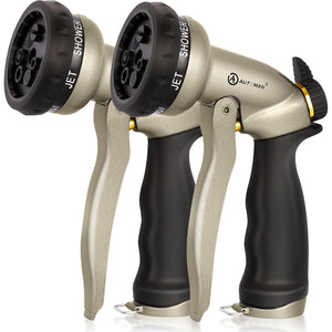 AUTOMAN Garden Hose Nozzle-7 Patterns Sprayer-2 Pack, Metal High Pressure Spray Nozzle, Heavy Duty Labor-Saving Design Water Hose Nozzle For Garden Watering, Car Washing, Window Cleaning, Pets Bathing,