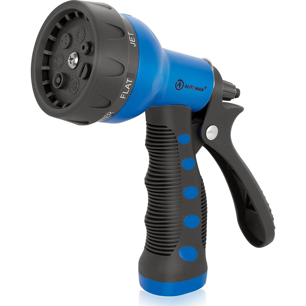 AUTOMAN-Garden-Hose-Nozzle,ABS Water Spray Nozzle With Heavy Duty 7 Adjustable Watering Patterns,Slip Resistant For Watering Plants,Lawn& Garden,Washing Cars,Cleaning,Showering Pets - Blue,