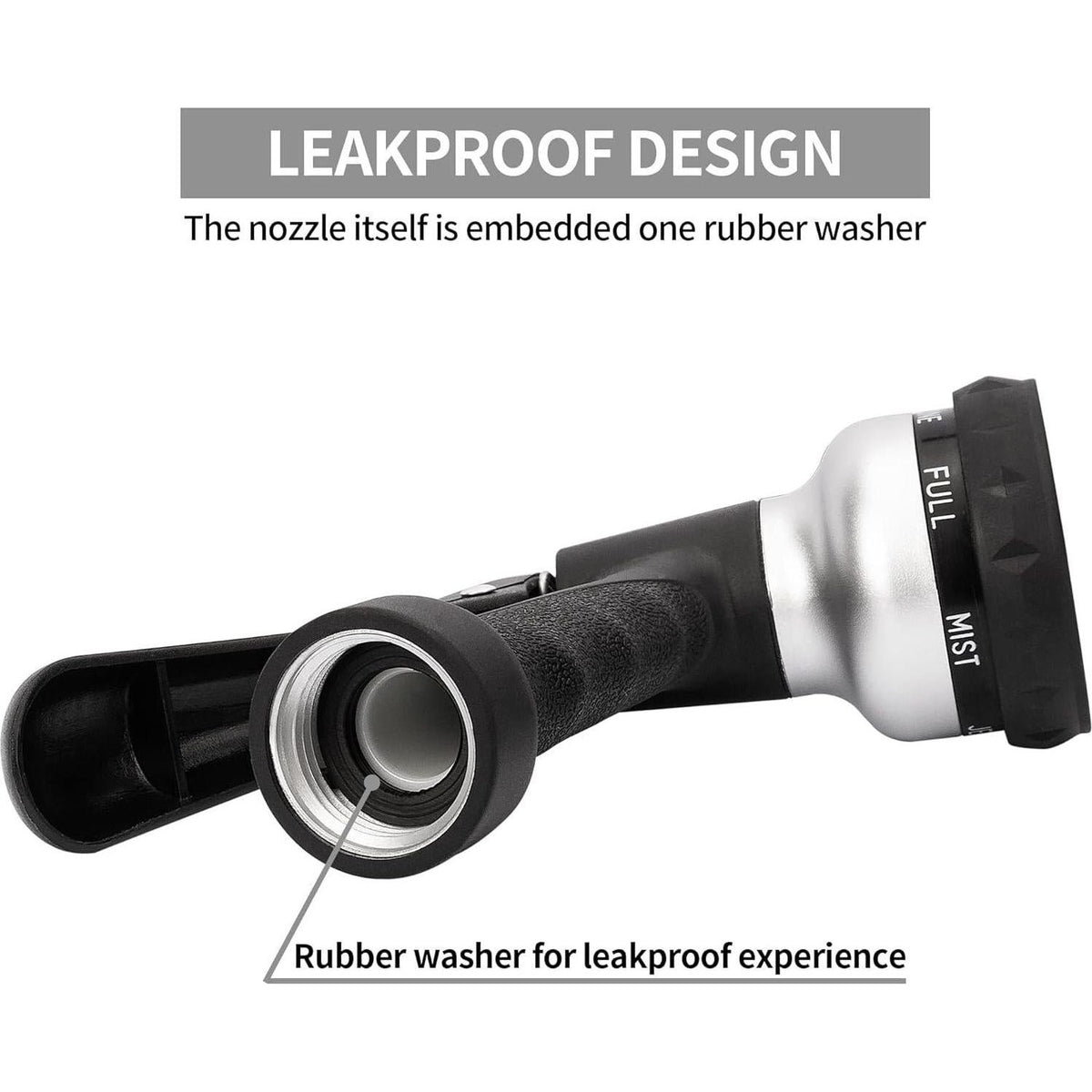 AUTOMAN-Garden-Hose-Nozzle, ABS Water Spray Nozzle, 7 Adjustable Watering Patterns, Slip Resistant For Watering Plants, Lawn& Garden, Washing Cars, Cleaning, Showering Pets And Outdoor Fun.Silver Color,