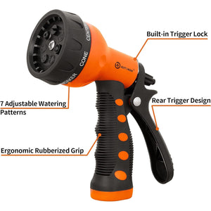 AUTOMAN-Garden-Hose-Nozzle,ABS Water Spray Nozzle With Heavy Duty 7 Adjustable Watering Patterns,Slip Resistant For Watering Plants,Lawn& Garden,Washing Cars,Cleaning,Showering Pets - Orange,