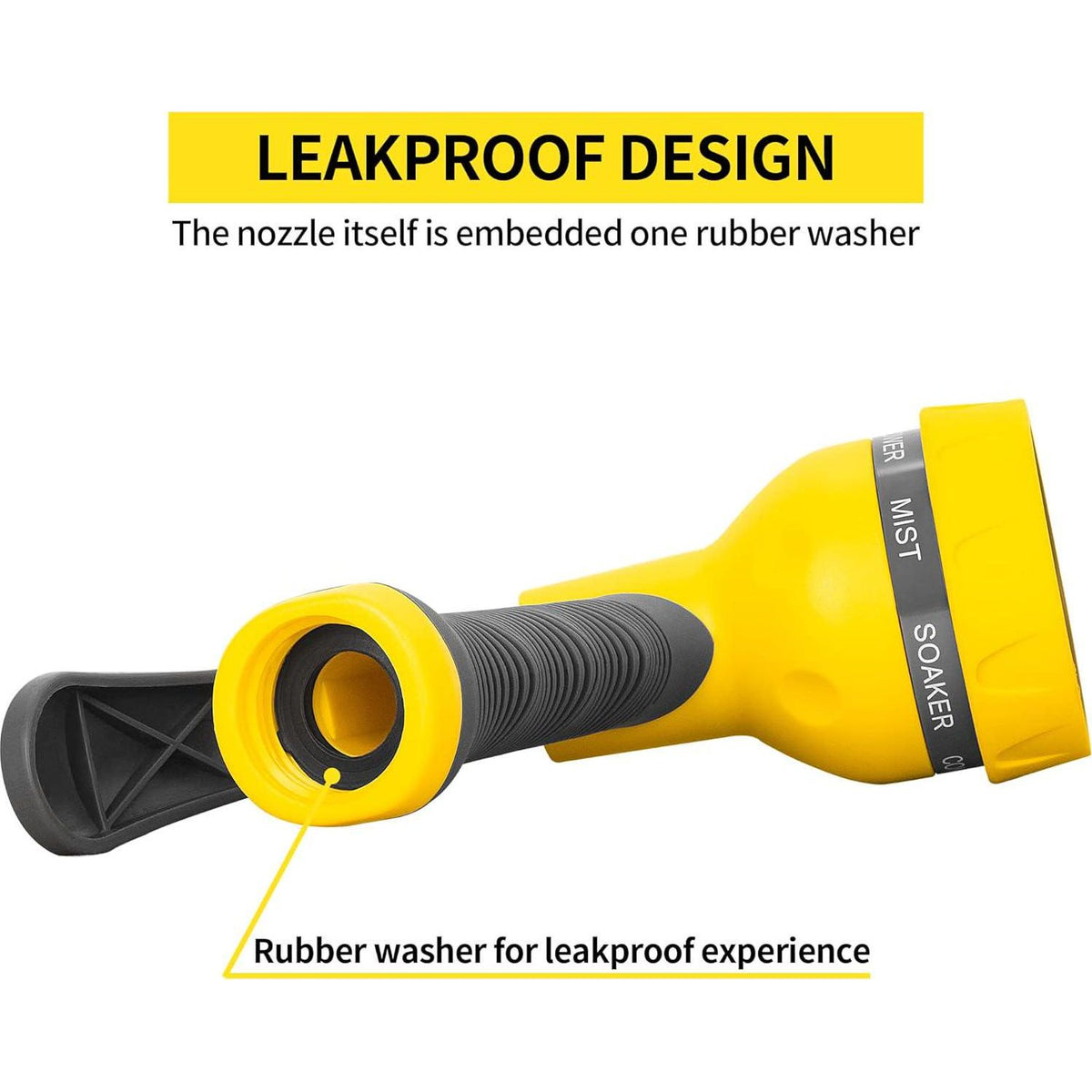 AUTOMAN-Garden-Hose-Nozzle,ABS Water Spray Nozzle With Heavy Duty 7 Adjustable Watering Patterns,Slip Resistant For Watering Plants,Lawn& Garden,Washing Cars,Cleaning,Showering Pets - Yellow,