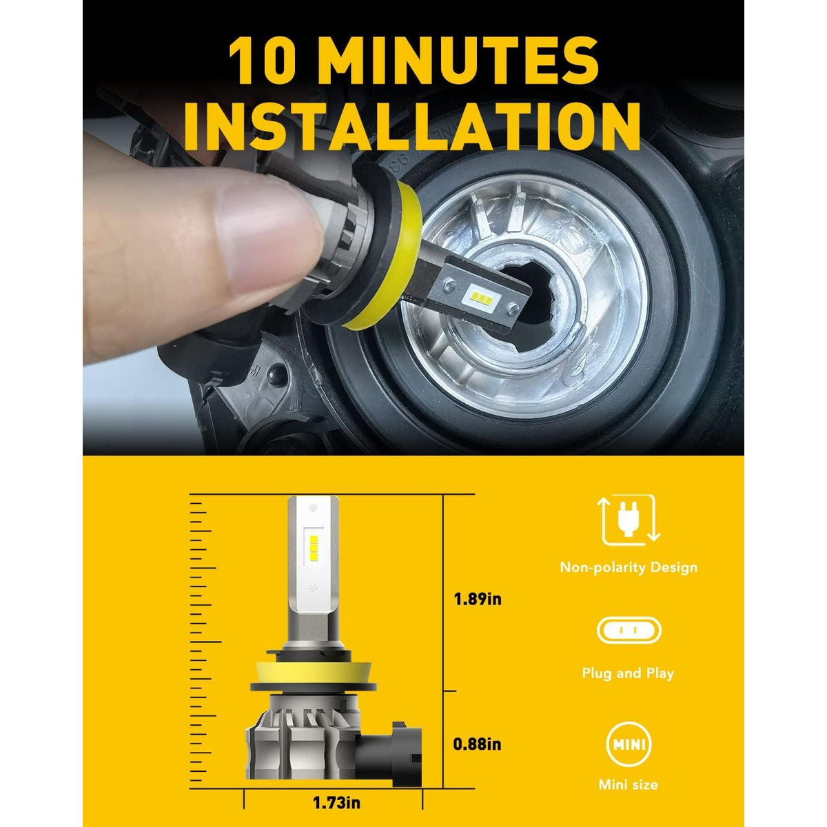AUXITO H11/H8/H16 LED Fog Light Bulbs Or DRL, 6000 Lumens 6500K Cool White Light, 300% Brightness, CSP LED Chips Fog Lamps Replacement For Cars, Play And Plug (Pack Of 2),