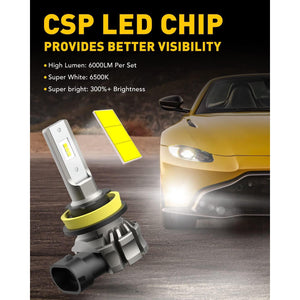 AUXITO H11/H8/H16 LED Fog Light Bulbs Or DRL, 6000 Lumens 6500K Cool White Light, 300% Brightness, CSP LED Chips Fog Lamps Replacement For Cars, Play And Plug (Pack Of 2),