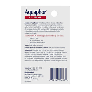 Aquaphor Immediate Relief Lip Repair Balm 10ml back uses ingredients barcode