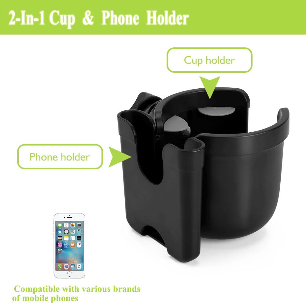 Accmor Stroller Cup Holder With Phone Holder, Bike Cup Holder, Universal Cup Holder For Uppababy Nuna Doona Strollers, 2-in-1 Cup Phone Holder For Stroller, Bike, Wheelchair, Walker, Scooter,Does not Apply