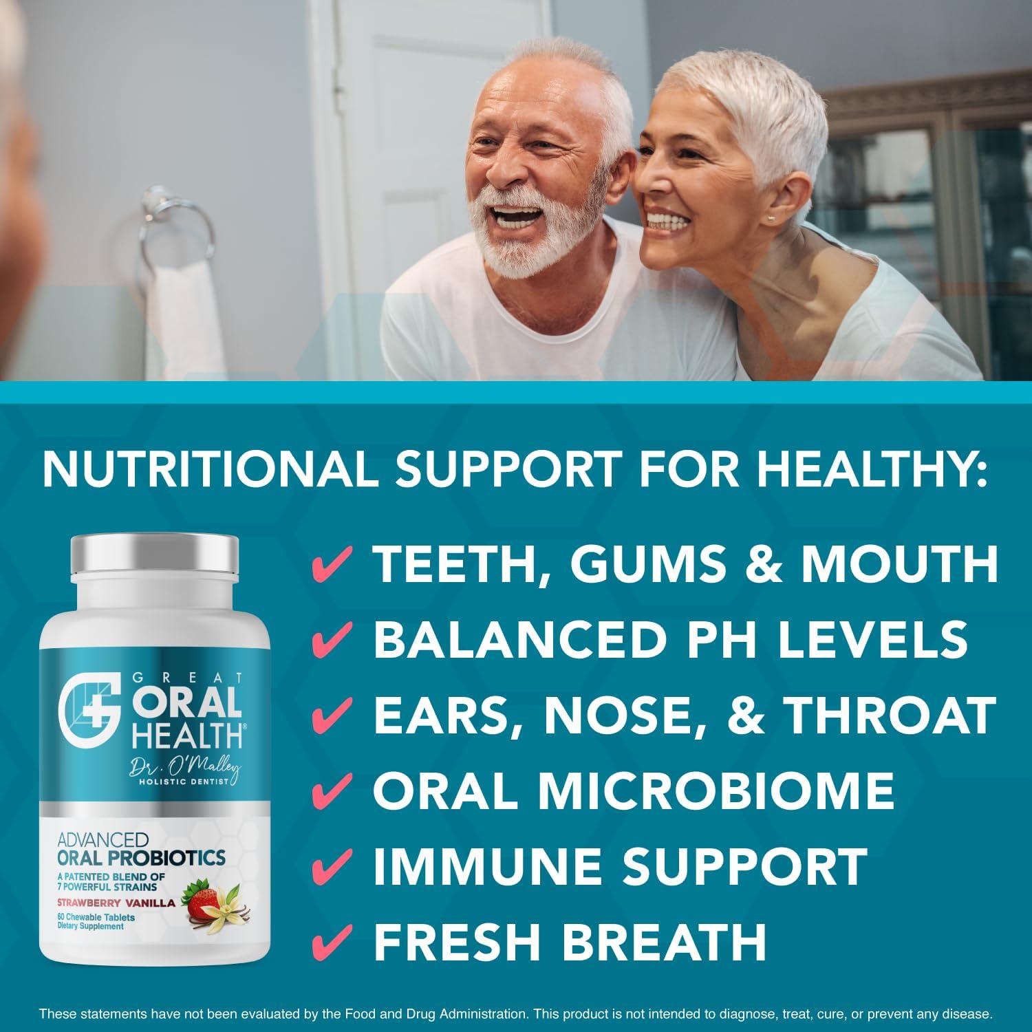 Advanced Oral Probiotics For Mouth Bad Breath Treatment For Adults, Dentist Formulated BLIS K12 M18 Oral Health Probiotics For Teeth/Gums, Flavor Variation Pack: Mint, Strawberry Vanilla 60 Count Each,