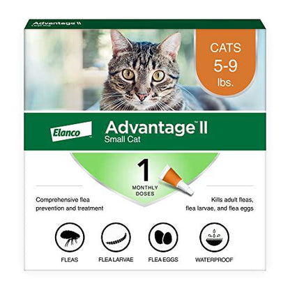 Advantage II Small Cat Flea Treatment, 1-Month Supply, Vet-Recommended, for Cats 5–9 lbs, Fast-Acting Topical