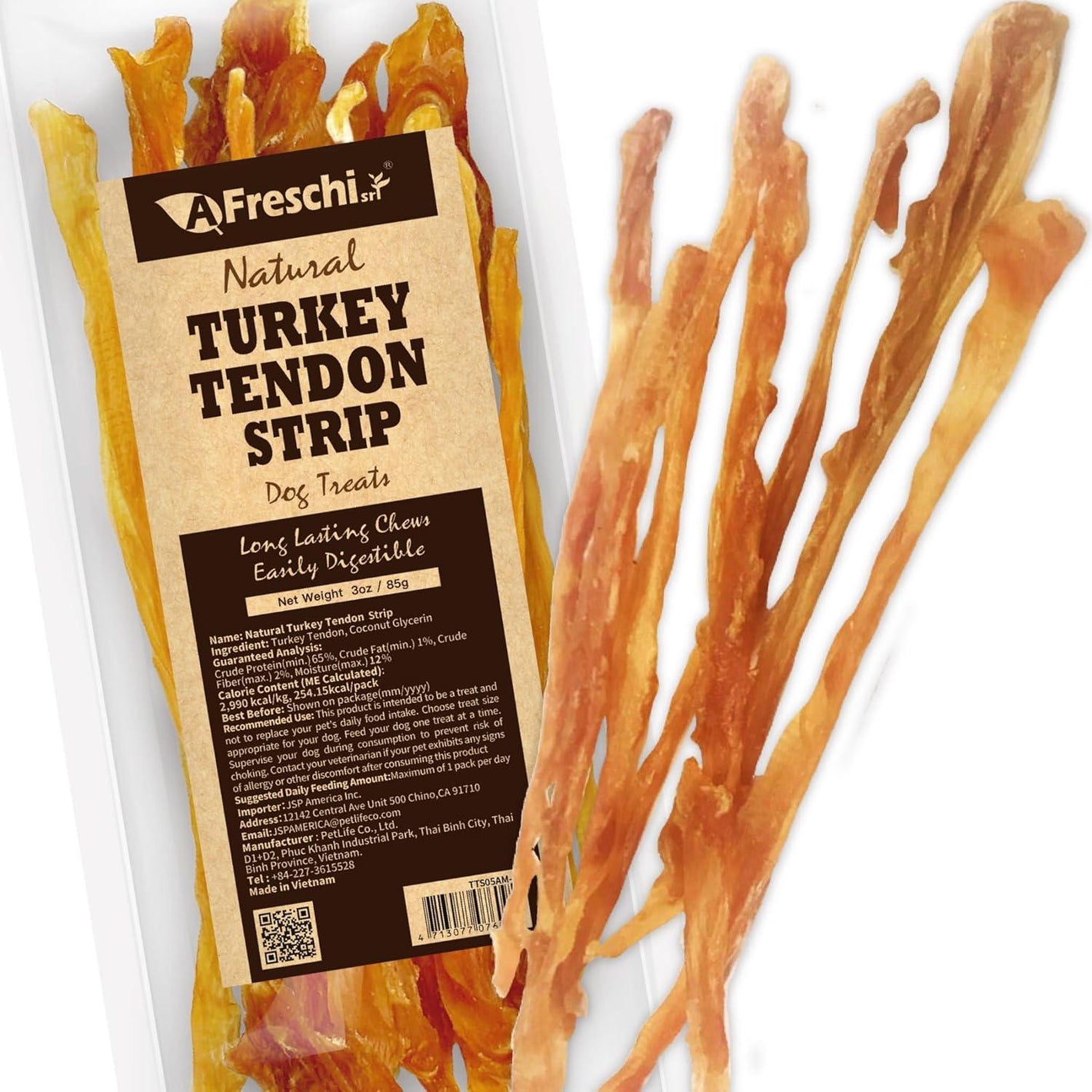 Afreschi Natural Turkey Tendon Puppy Chew Treats 3 oz USA Sourced Rawhide Alternative