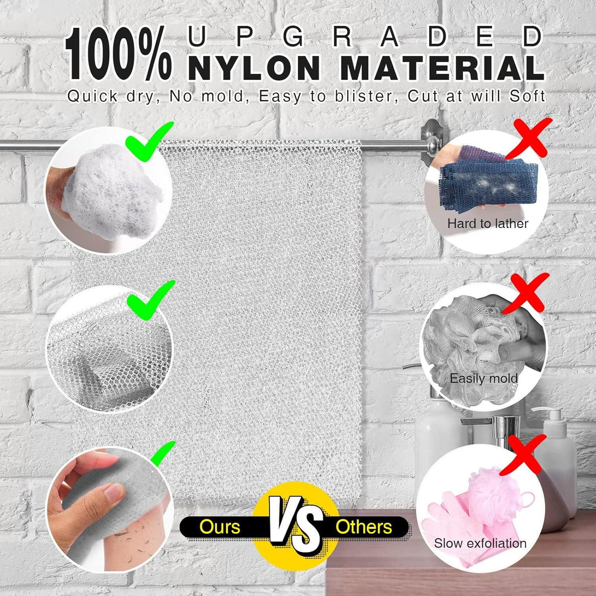 African Net Sponge African Net Long Net Bath Sponge Exfoliating Shower Body Scrubber Back Scrubber Skin Smoother,Great For Daily Use (White),