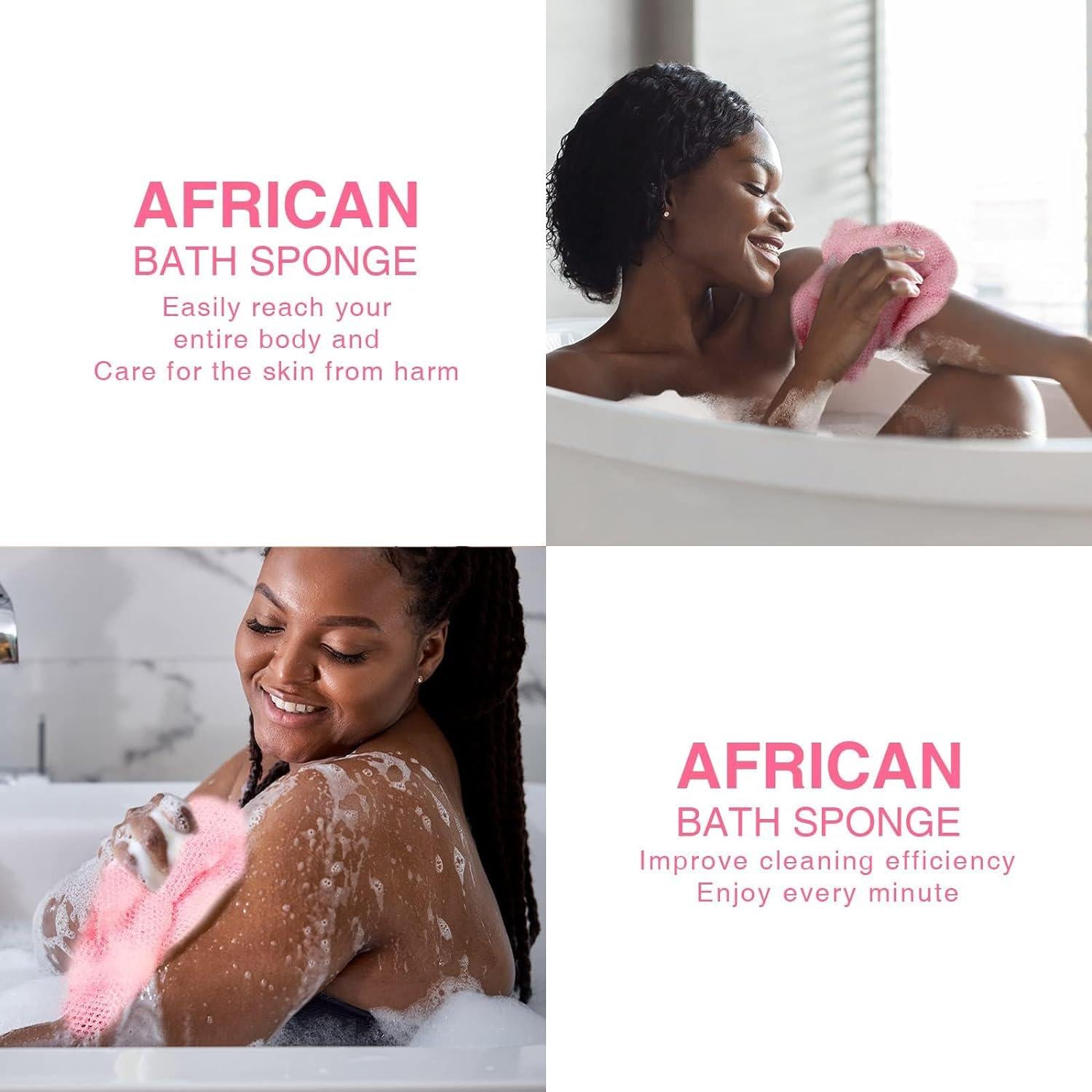 African Net Sponge African Net Long Net Bath Sponge Exfoliating Shower Body Scrubber Back Scrubber Skin Smoother,Great For Daily Use (Pink),