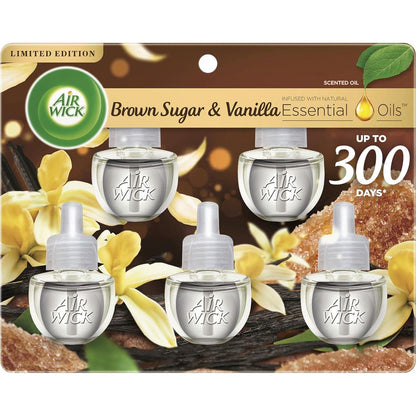 Air Wick Plug-In Scented Oil Refill, Brown Sugar & Vanilla, Essential Oils, Fall Scent, 5 Count (Fall Decor)