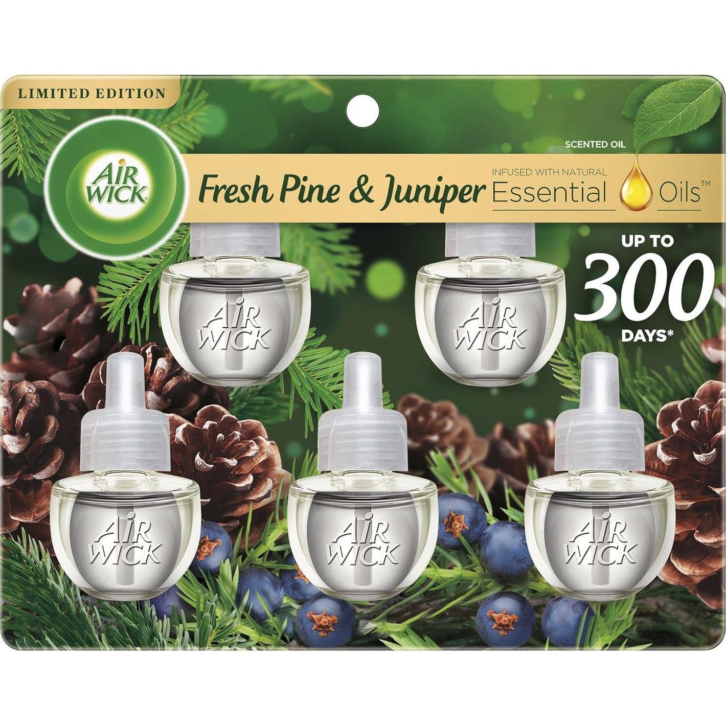 Air Wick Air Wick Plug In Scented Oil Refill, 5 Ct, Fresh Pine And Juniper, Air Freshener, Essential Oils, Fall Scent, Fall Decor