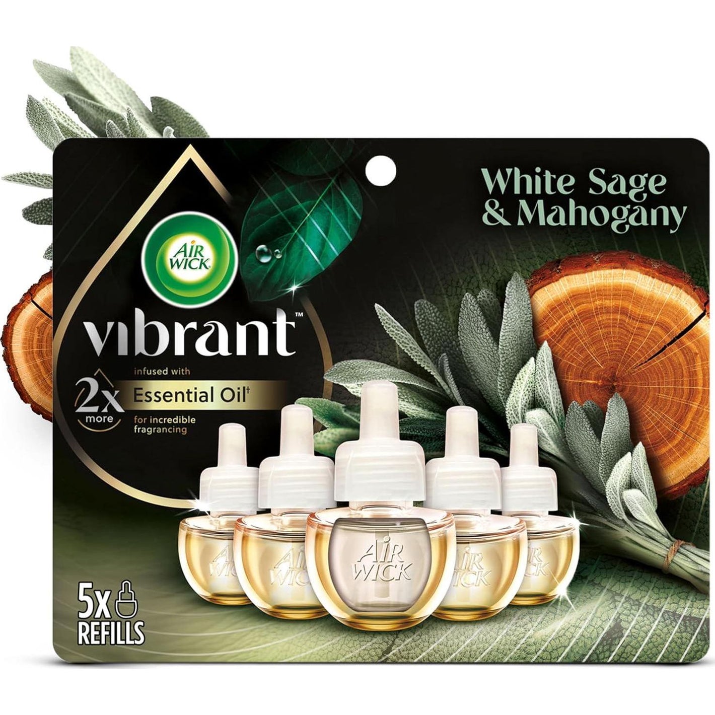 Air Wick Plug-in Scented Oil Refill, 5ct, White Sage & Mahogany Air Freshener with Essential Oils
