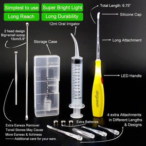 Airgoesin Upgraded Tonsil Stone Remover Tool, Yellow, 5 Tips, Tonsillolith Pick Case + 1 Irrigator Fresh Breath Oral Rinse,