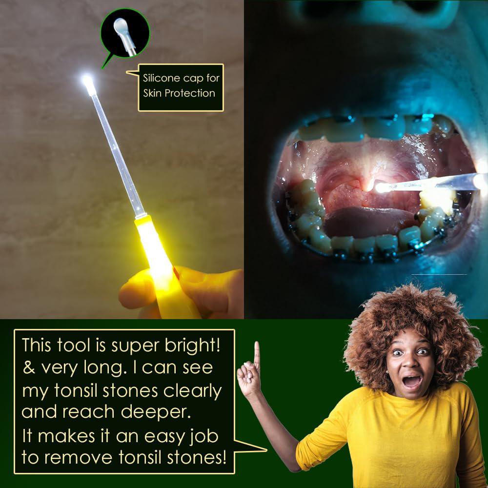 Airgoesin Upgraded Tonsil Stone Remover Tool, Yellow, 5 Tips, Tonsillolith Pick Case + 1 Irrigator Fresh Breath Oral Rinse,