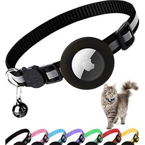 AirTag Cat Collar Black Reflective Breakaway Collar with Apple AirTag Holder and Bell Lightweight for Kittens and Cats