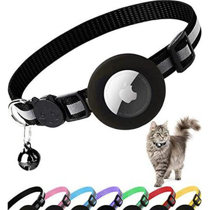 AirTag Cat Collar Black Reflective Breakaway Collar with Apple AirTag Holder and Bell Lightweight for Kittens and Cats