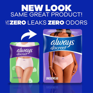 Always Discreet Always Discreet Adult Incontinence Underwear For Women And Postpartum Underwear, L, Up To 100%* Bladder Leak Protection, 76 CT,