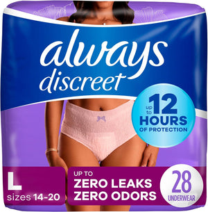 Always Discreet Adult Incontinence Underwear for Women, Maximum Absorbency, Large, 28 Count (Packaging May Vary)