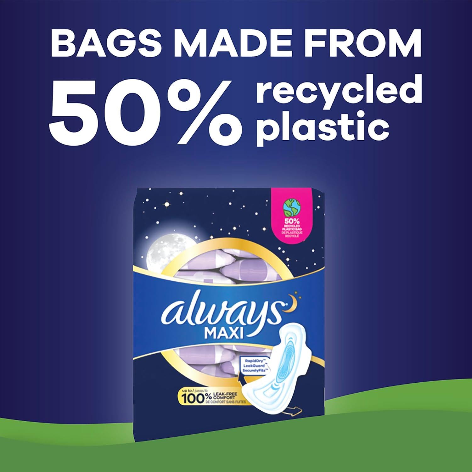 Always Maxi Overnight Pads With Wings, Size 5, Extra Heavy Overnight, Unscented, 72 Count,