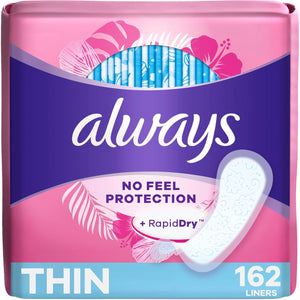 Always Thin Daily Panty Liners for Women, Light Absorbency, Unscented, 162 Count, Packaging May Vary