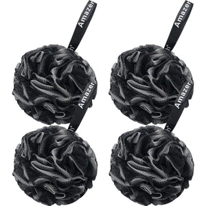 AmazerBath AmazerBath Loofah Sponge 75g/Piece, Loofah For Men Body Scrubber - Bath Sponge Loofa Set Of 4 Black (Large)