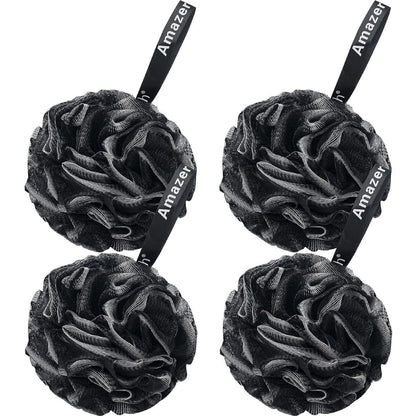 AmazerBath AmazerBath Loofah Sponge 75g/Piece, Loofah For Men Body Scrubber - Bath Sponge Loofa Set Of 4 Black (Large)