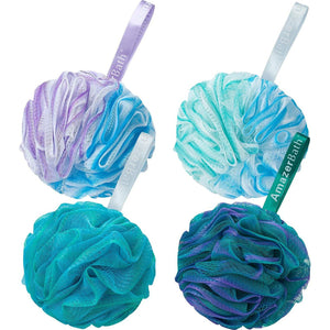 AmazerBath AmazerBath Loofah Sponge 75g/Piece, Exfoliating Bath Sponge Body Scrubber - Loofa Set Of 4 Flower Color (Large, Green-Purple)