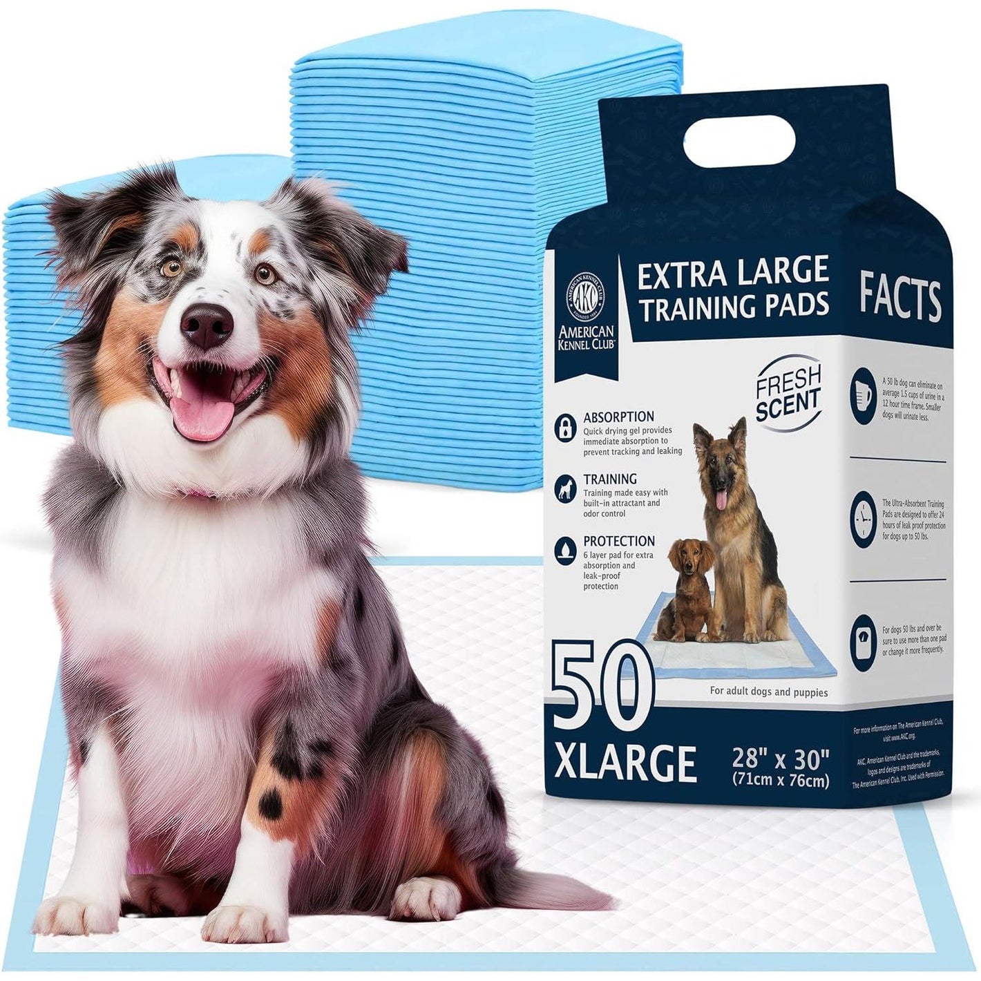 American Kennel Club XL Puppy Pee Pads, Quick-Dry Scented, 28"x30", 50 Count, Ultra Absorbent