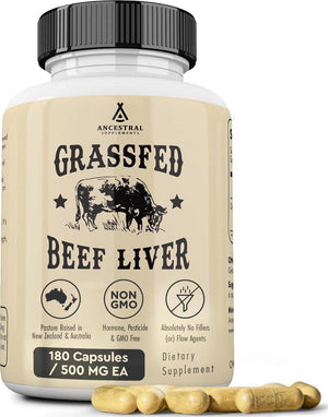 Ancestral Supplements Ancestral Supplements Grass Fed Beef Liver 180 Capsules, Supports Energy Production, Detoxification, Digestion, Immunity And Full Body Wellness, Non-GMO, Freeze Dried Liver Health Supplement