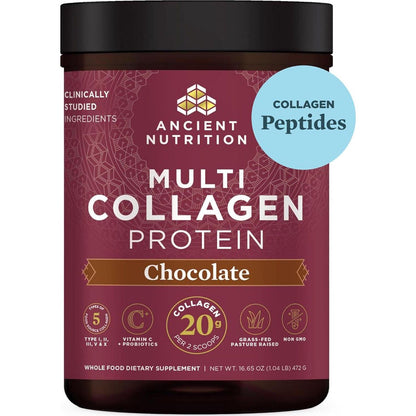 Ancient Nutrition Collagen Powder Protein, Multi Collagen Chocolate Protein Powder, 45 Servings, With Vitamin C, Hydrolyzed Collagen Peptides Supports Skin And Nails, Gut Health, 16.65oz,