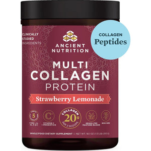 Ancient Nutrition Collagen Powder Protein, Multi Collagen Protein Powder, Strawberry Lemonade, 45 Servings, W/Vitamin C, Hydrolyzed Collagen Peptides For Skin, Nails, Gut Health And Joints, 18.1oz,