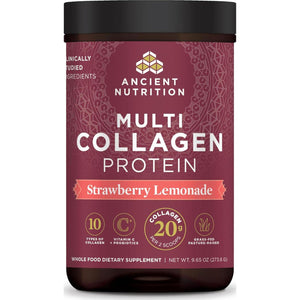 Ancient Nutrition Collagen Powder Protein, Multi Collagen Protein Powder, Strawberry Lemonade, 24 Servings, W/Vitamin C, Hydrolyzed Collagen Peptides For Skin, Nails, Gut Health And Joints, 9.65oz,