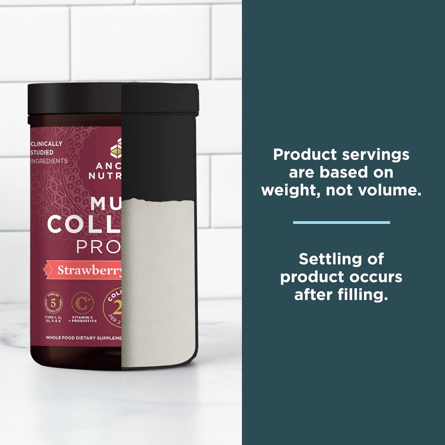 Ancient Nutrition Collagen Powder Protein, Multi Collagen Protein Powder, Strawberry Lemonade, 45 Servings, W/Vitamin C, Hydrolyzed Collagen Peptides For Skin, Nails, Gut Health And Joints, 18.1oz,