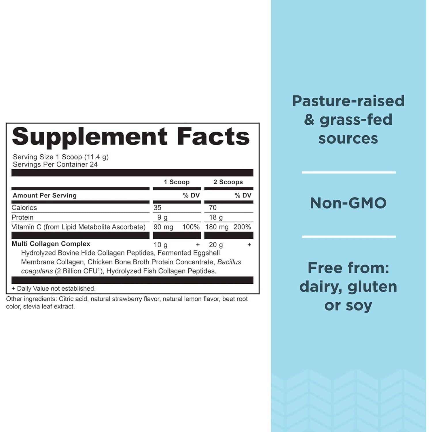 Ancient Nutrition Collagen Powder Protein, Multi Collagen Protein Powder, Strawberry Lemonade, 24 Servings, W/Vitamin C, Hydrolyzed Collagen Peptides For Skin, Nails, Gut Health And Joints, 9.65oz,