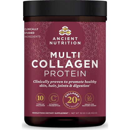 Ancient Nutrition Collagen Powder Protein With Probiotics, Unflavored Multi Collagen Protein With Vitamin C, 45 Servings, Hydrolyzed Collagen Peptides Supports Skin And Nails, Gut Health, 16oz,