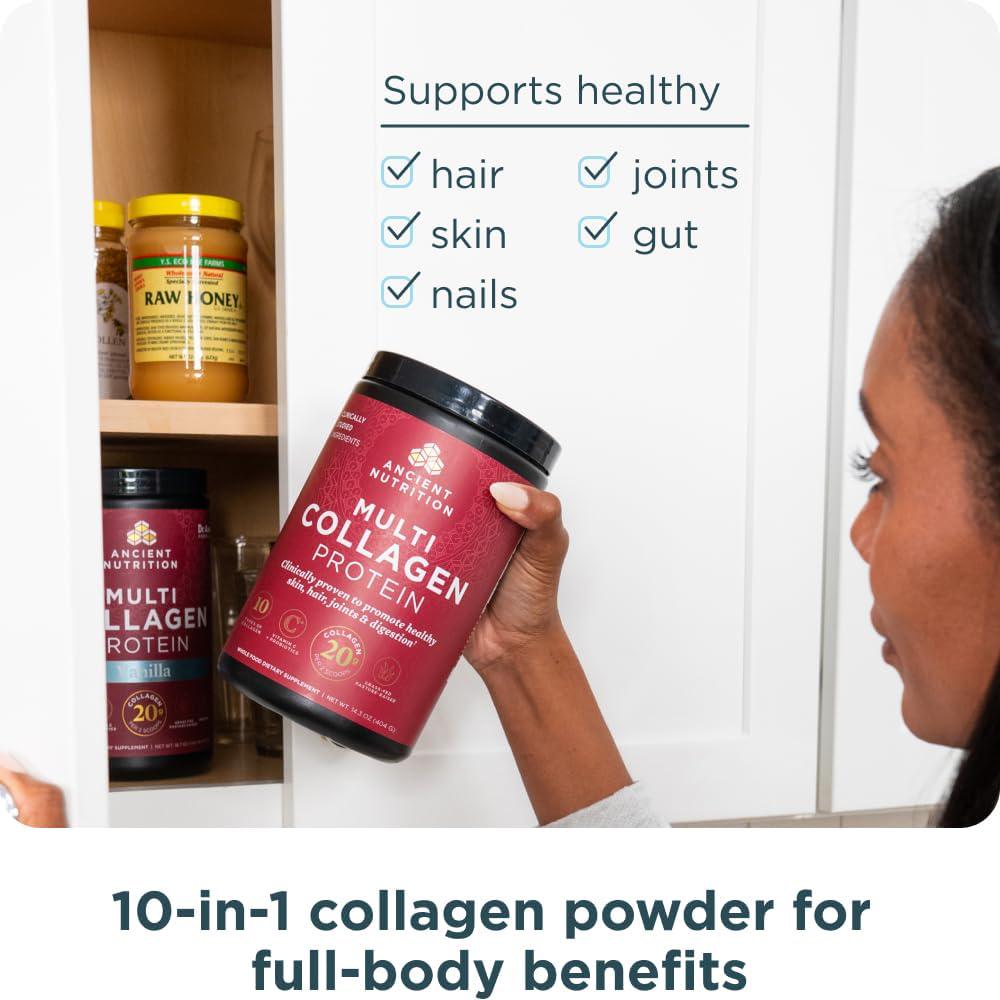 Ancient Nutrition Collagen Powder Protein With Probiotics, Multi Collagen Protein With Vitamin C, Hydrolyzed Collagen Peptides Supports Skin And Nails, Gut Health (40 Servings, Unflavored),816401020383