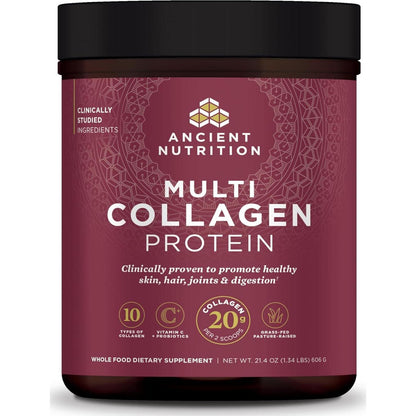 Ancient Nutrition Collagen Powder Protein With Probiotics, Multi Collagen Protein, Unflavored, 60 Servings, Hydrolyzed Collagen Peptides Supports Skin And Gut Health, Joint Supplement, 21.38oz,
