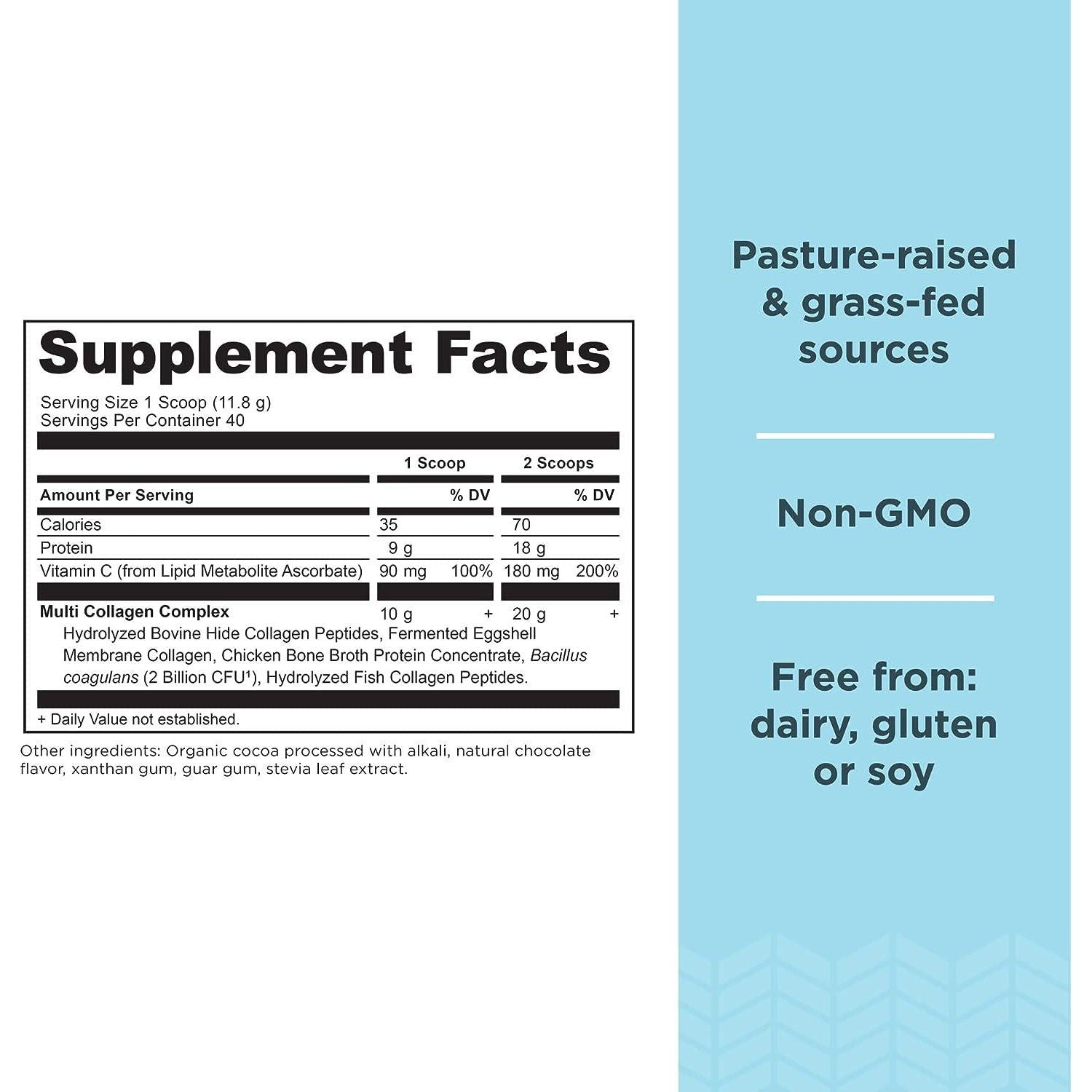 Ancient Nutrition Collagen Powder Protein, Multi Collagen Chocolate Protein Powder, 45 Servings, With Vitamin C, Hydrolyzed Collagen Peptides Supports Skin And Nails, Gut Health, 16.65oz,