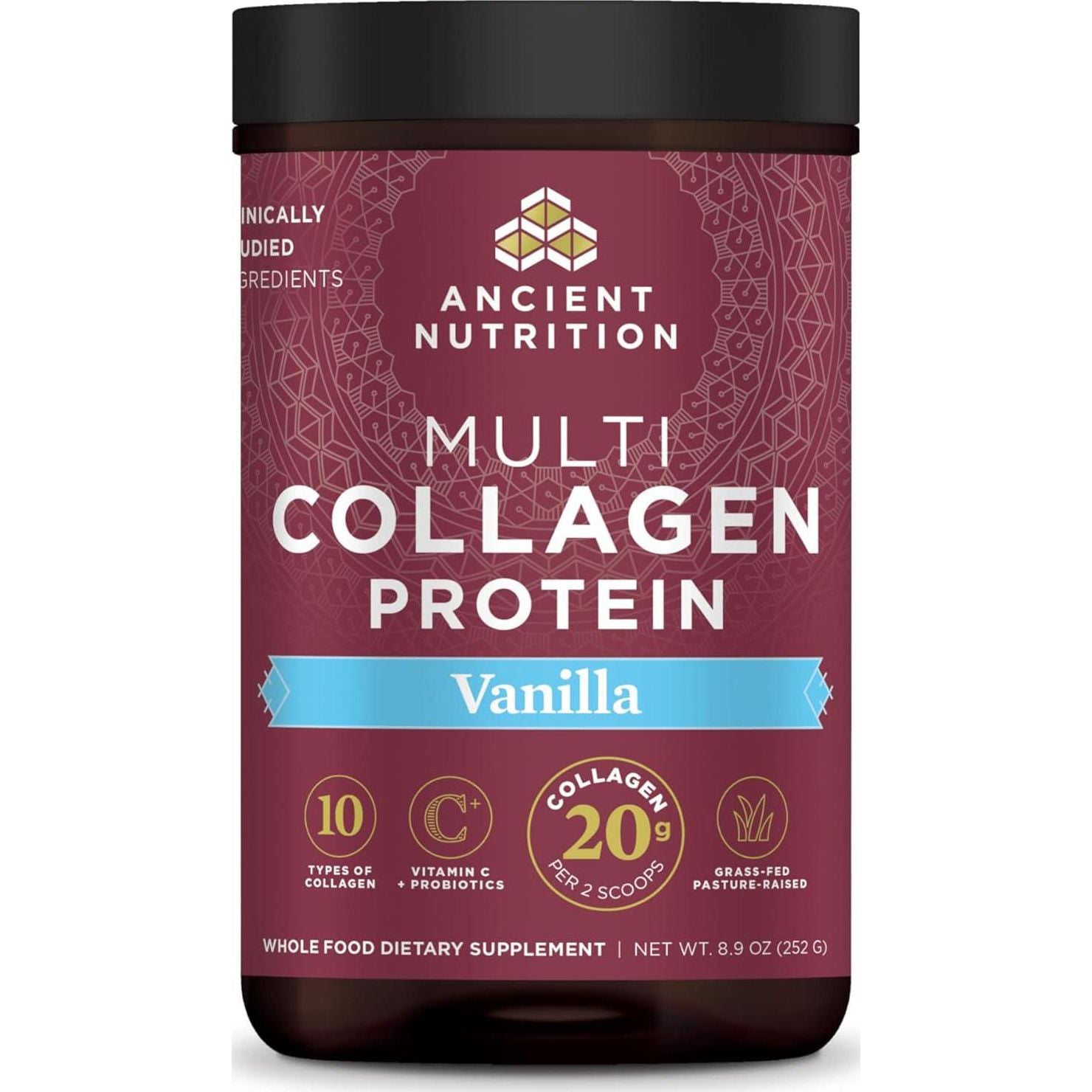 Ancient Nutrition Hydrolyzed Collagen Peptides Powder With Probiotics, Vanilla Multi Collagen Protein For Women And Men With Vitamin C, 24 Servings, Supports Skin And Nails, Gut Health, 8.9oz,