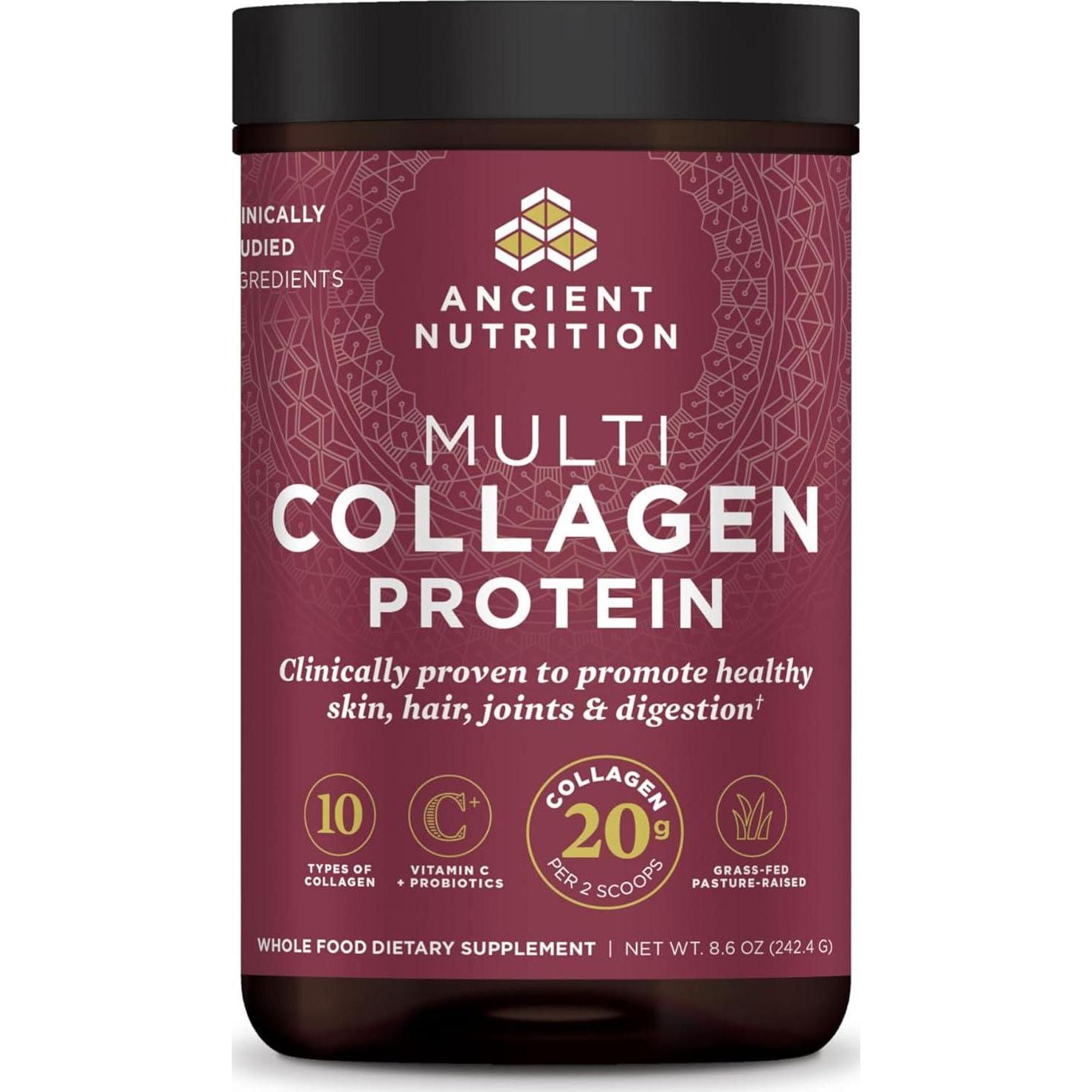 Ancient Nutrition Hydrolyzed Collagen Peptides Powder With Probiotics, Unflavored Multi Collagen Protein For Women And Men With Vitamin C, 24 Servings, Supports Skin And Nails, Gut Health, 8.6oz,