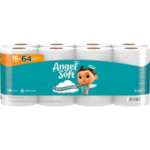 Angel Soft Toilet Paper, 16 Mega Rolls, 64 Regular Rolls, Soft & Strong Toilet Tissue